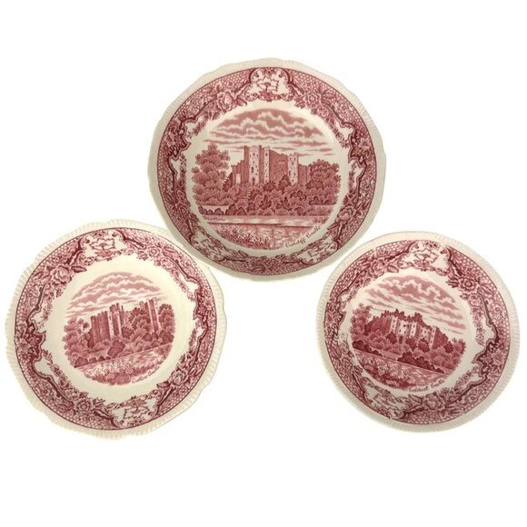 Royal Swan Historic Castle Bundle of 3 Bowls Saucer Red Transferware VTG England - Picture 1 of 16